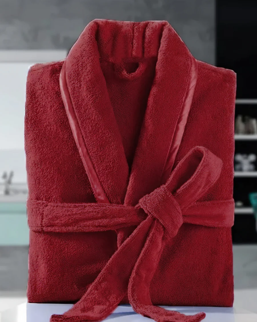 Fluffy Plush Bathrobe - Maroon